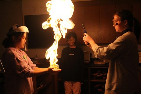 FIRE PRESENTATION: Students show prospective applicants a fire show using soap. LASA showcase had a classroom full of a variety of science experiments. photo by JC Ramirez Delgadillo.